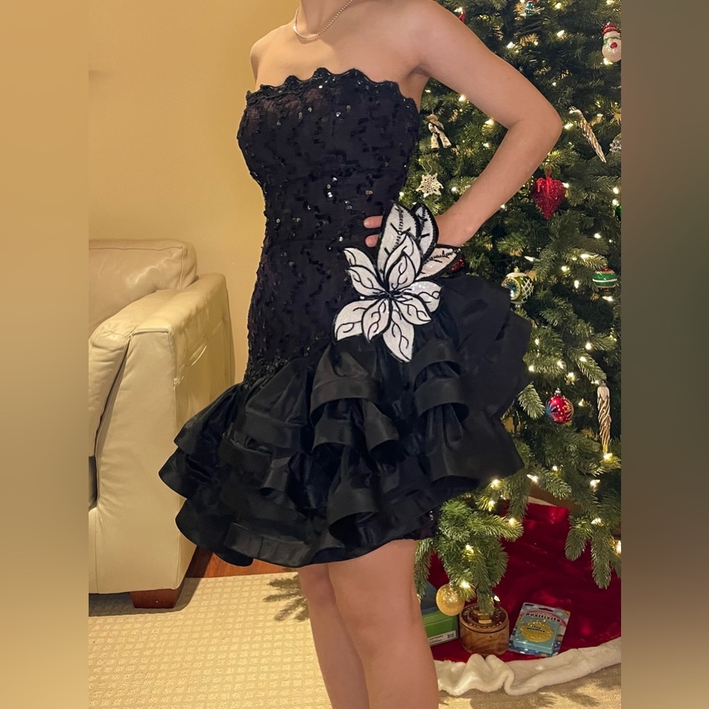 Black sequin strapless dress Julie Duroche